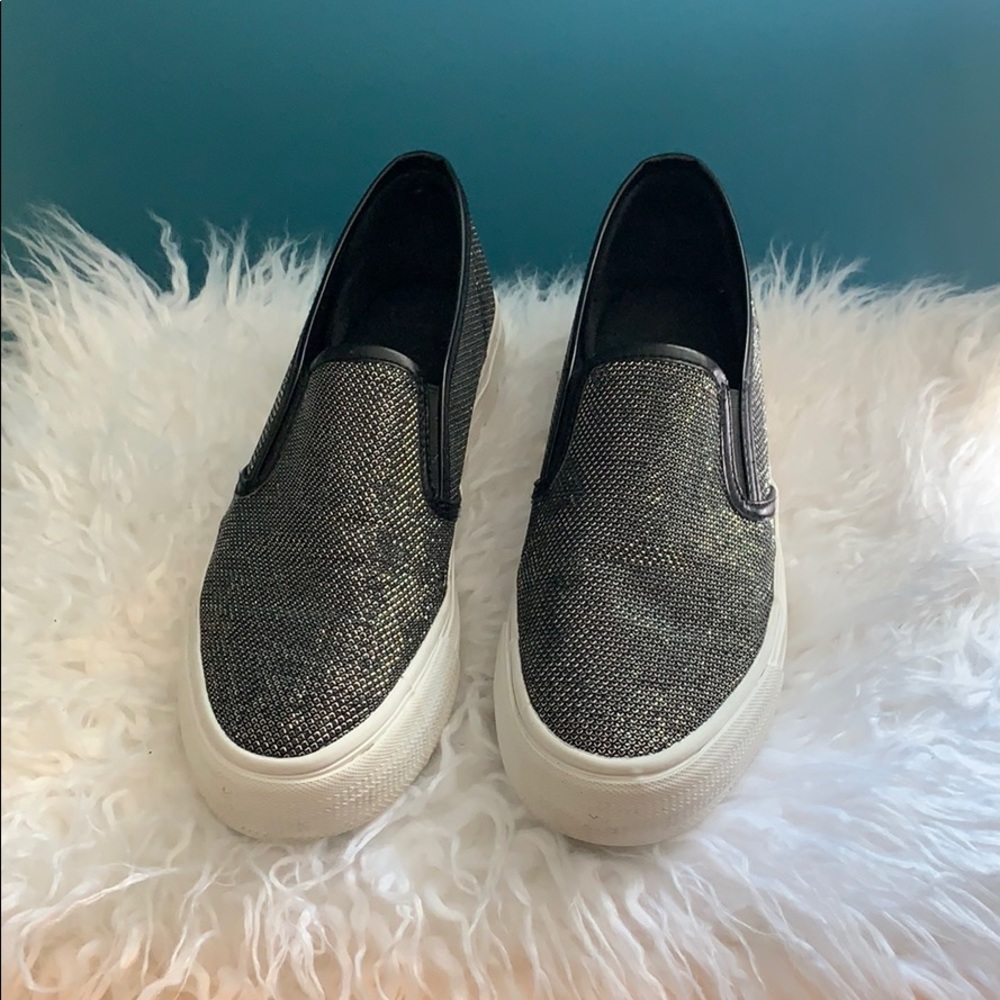 Black silver metallic sneakers